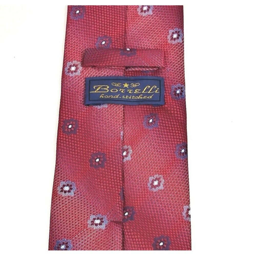 Borrelli Men's Multi Colored Red Purple Floral Hand Stitched Elegant Tie - READ - Picture 7 of 12